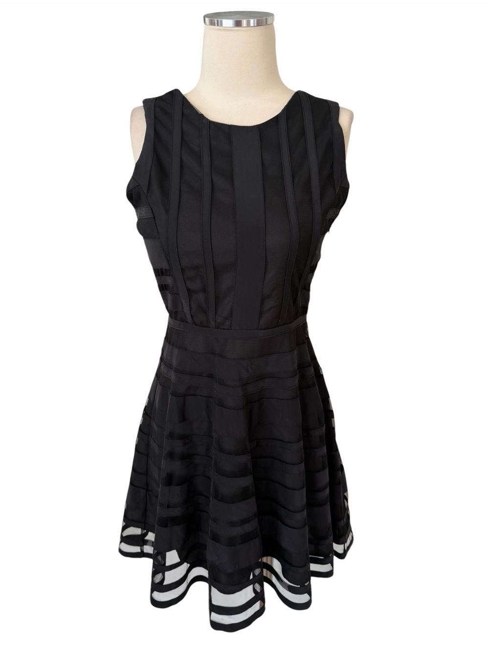 PARKER Black striped Fit & Flare Mini Dress Sz S